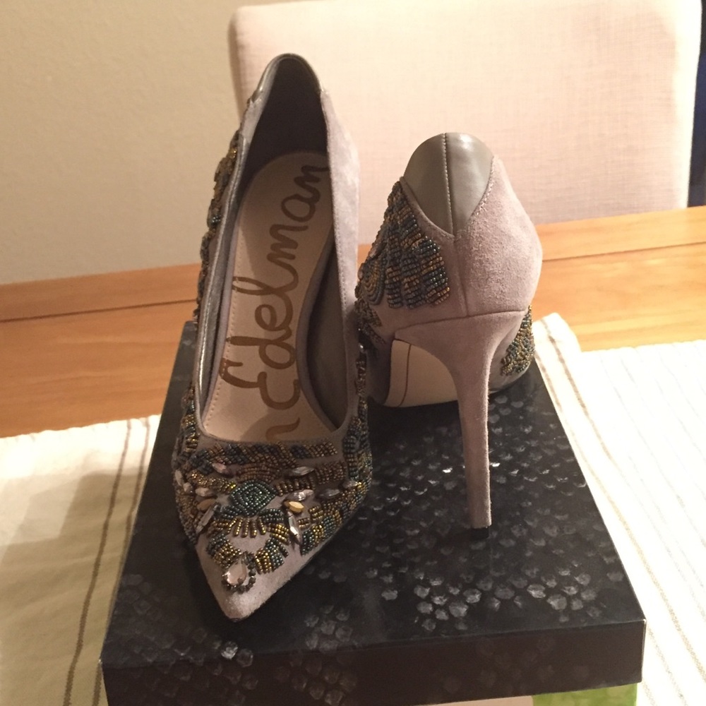 Sam Edelman Dani, Sharkskin Suede beaded heels